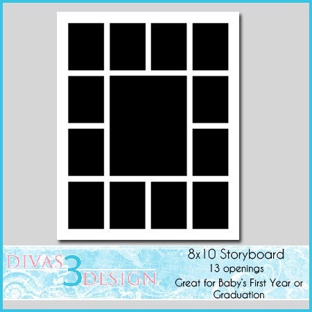 8x10 Scrapbook Template Baby's First Year Storyboard Photo Collage with 13 openings Instant Download
