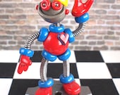 Custom Birthday Robot Cake Topper MADE TO ORDER Blue Red Robot Sculpture