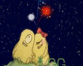 Cute Monster Art, Children Decor, Children Art, 5x7, Love is in the Air