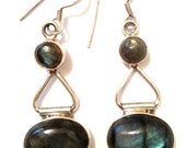 SALE ... RARE Stunning Glowing Sterling Silver 925 Labradorite/ Moonstone Earrings.