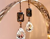 Film Noir Earrings Vintage Black Diamond Rhinestones with Crystal Pears