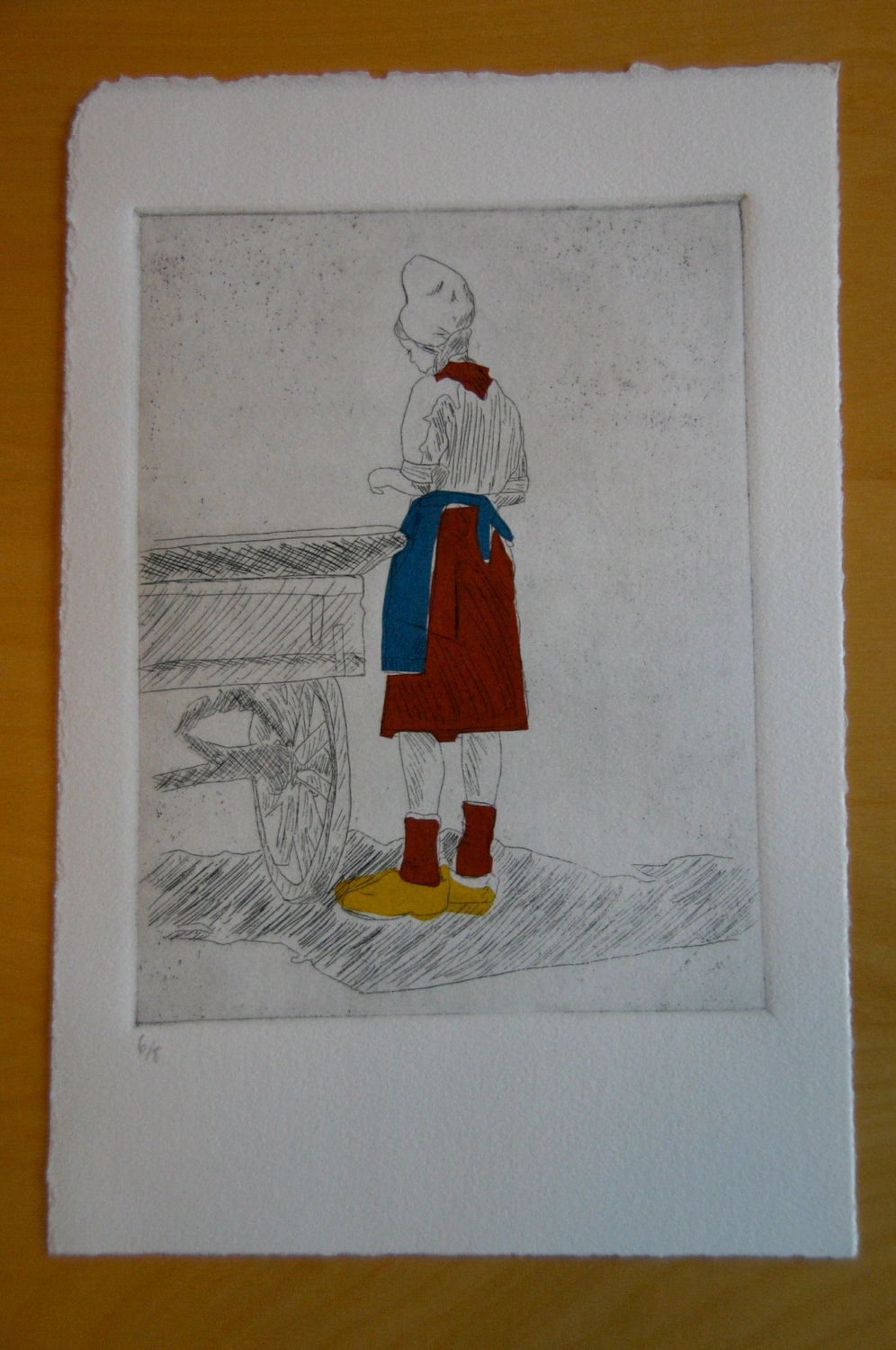 Alkmaar Cheese Girl - original etching with chine colle (6/8)