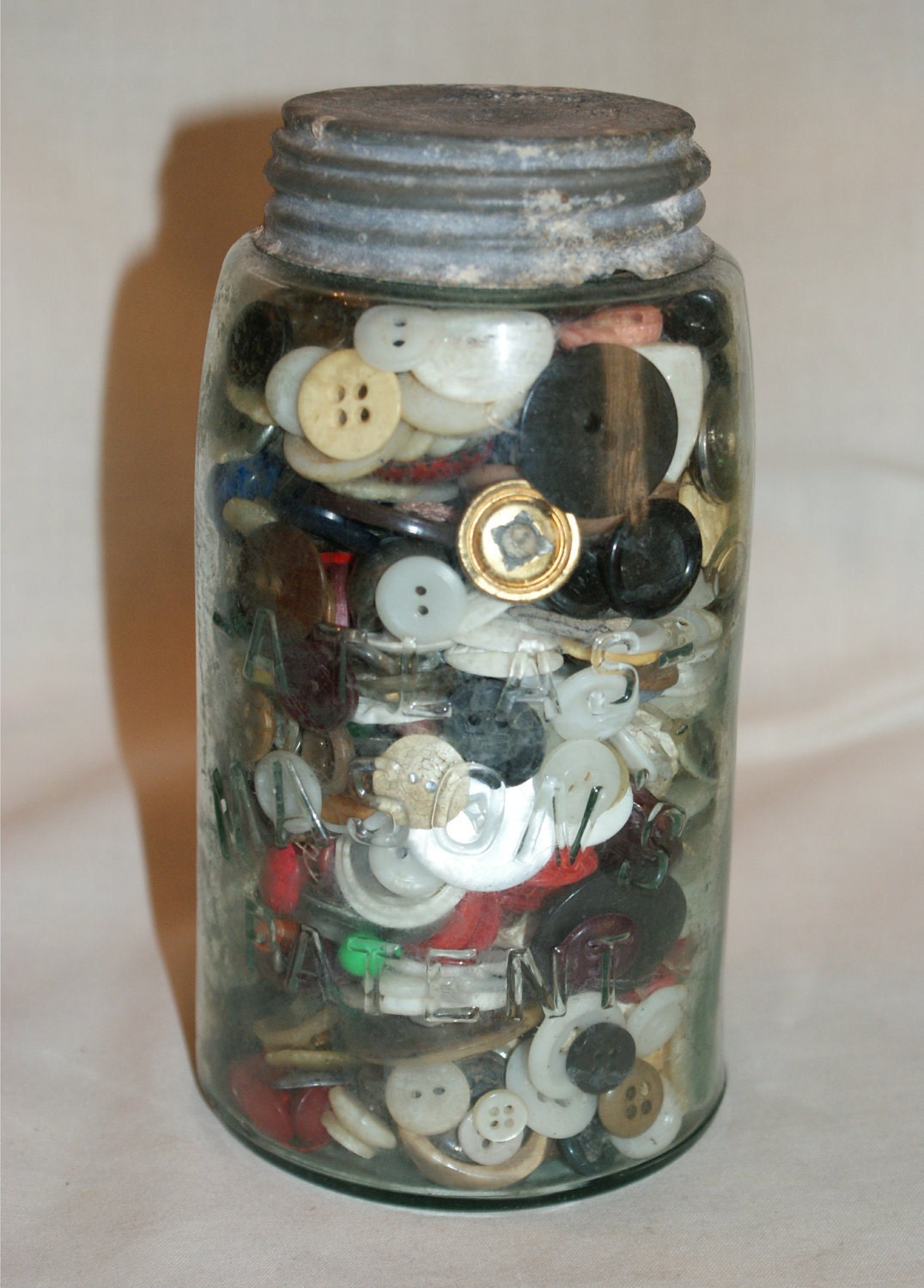 Vintage  Button  Atlas Masons Quart Canning Jar