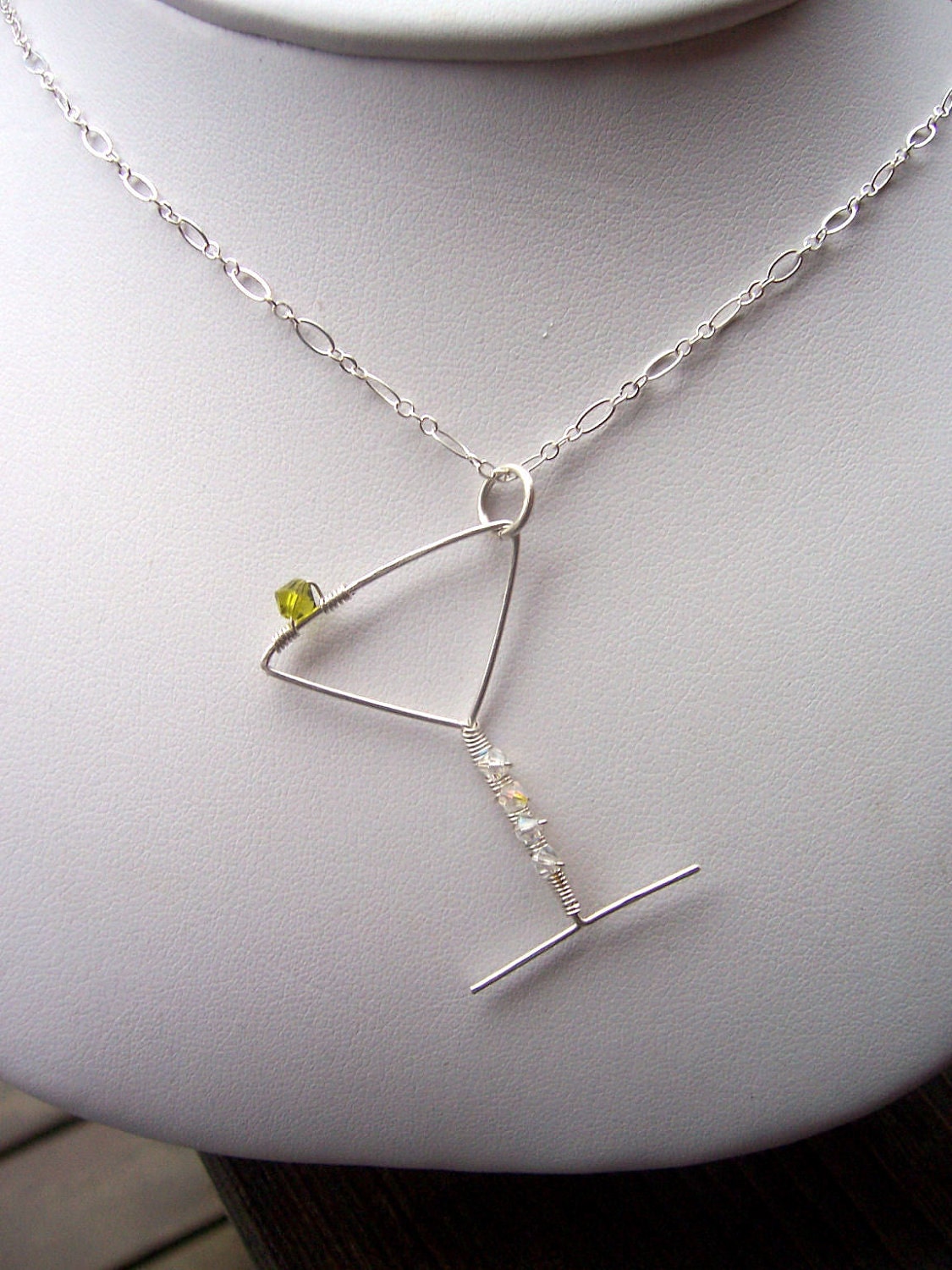Sterling silver wire wrapped martini glass pendant by starrydreams
