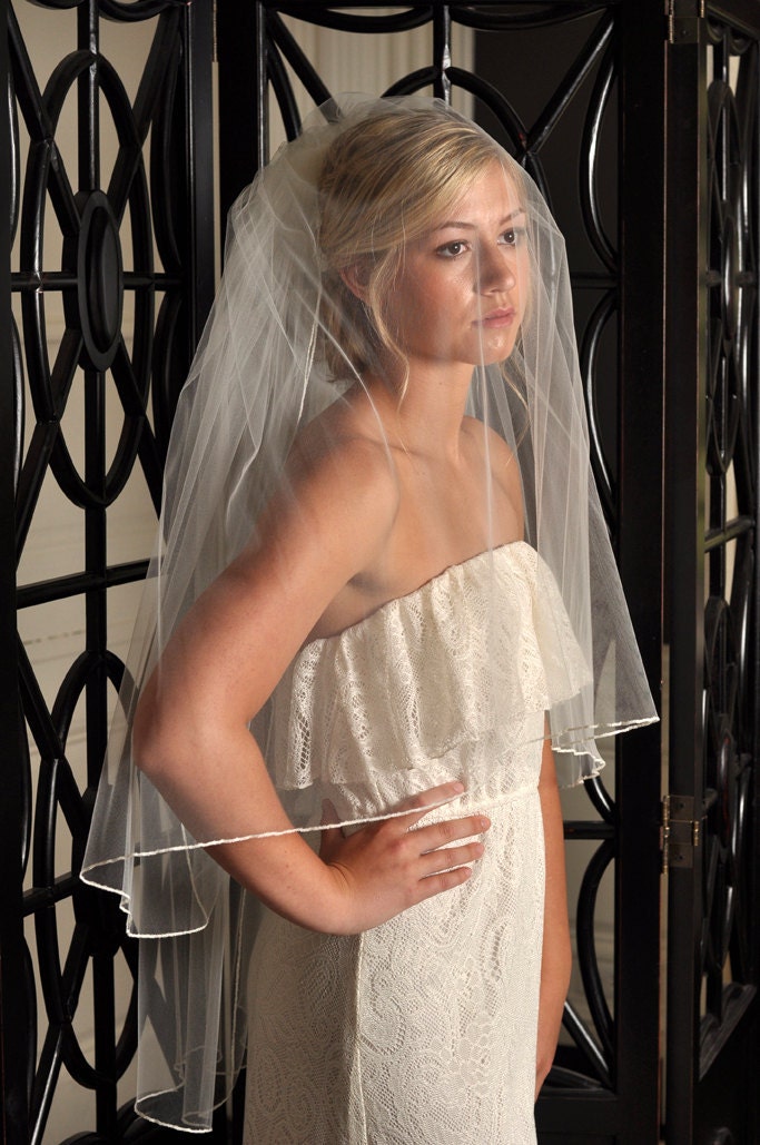 Two Tier Bridal Veil, Wedding Veil Two Tier, Pencil Edge Veil - Ivory, White, Diamond White, Champagne