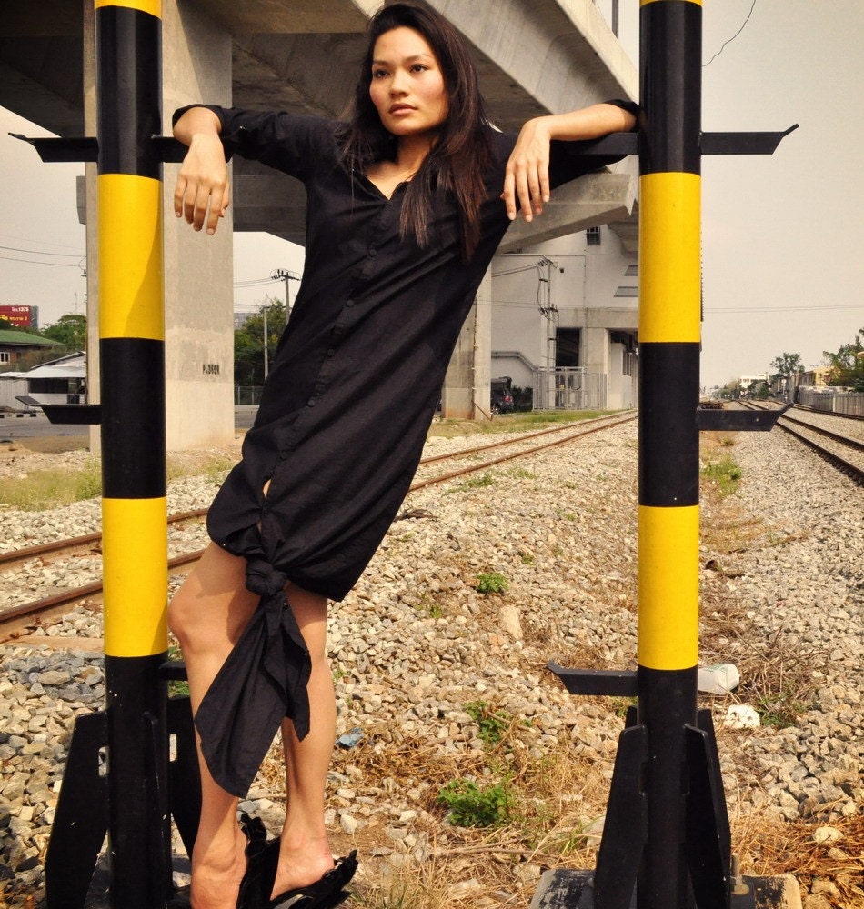 Oversize Black Shirt Dress Formal Day Maxi Long Sleeve 4 S Little LBD Petite Self Tie Tail Spring Fashion Etsy