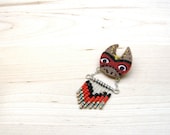 Bat Totem - Hand painted Assembled Chevron Seed Bead Brooch Pin