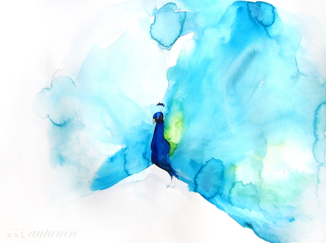 SALE 20% Off - Peacock Painting - Bird Art - Gift for Her - Peacock III - 11x14 Giclee Print