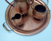 Antique 1907 Copper and Brass Coffee Set With Creamer  Sugar And Tray