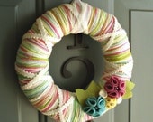 Yarn Wreath Felt Handmade Door Decoration - Candy Mix 8in