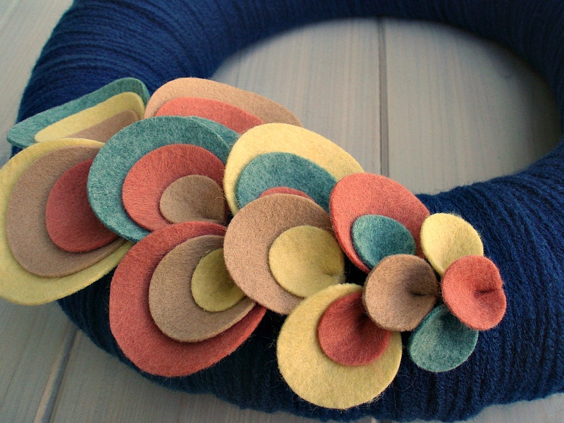 Yarn Wreath Felt Handmade Door Decoration - Wave of Dots 12in