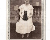 Happy Halloween Grandma Witch and Her Black Cat 4x6 Altered Digital Vintage Photo for Crafting and Holiday Decorating
