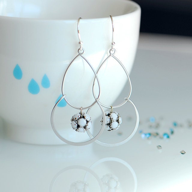 White earrings, White silver earrings, White dangle earrings, White hoop earrings, Long dangle earrings, Opaque White, Snow white earrings