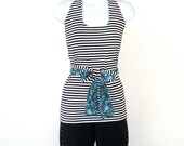 Halter - Black - White - Stripes - Size Medium - Handmade - Tunic -  Cotton - Jersey - France - French - Classic