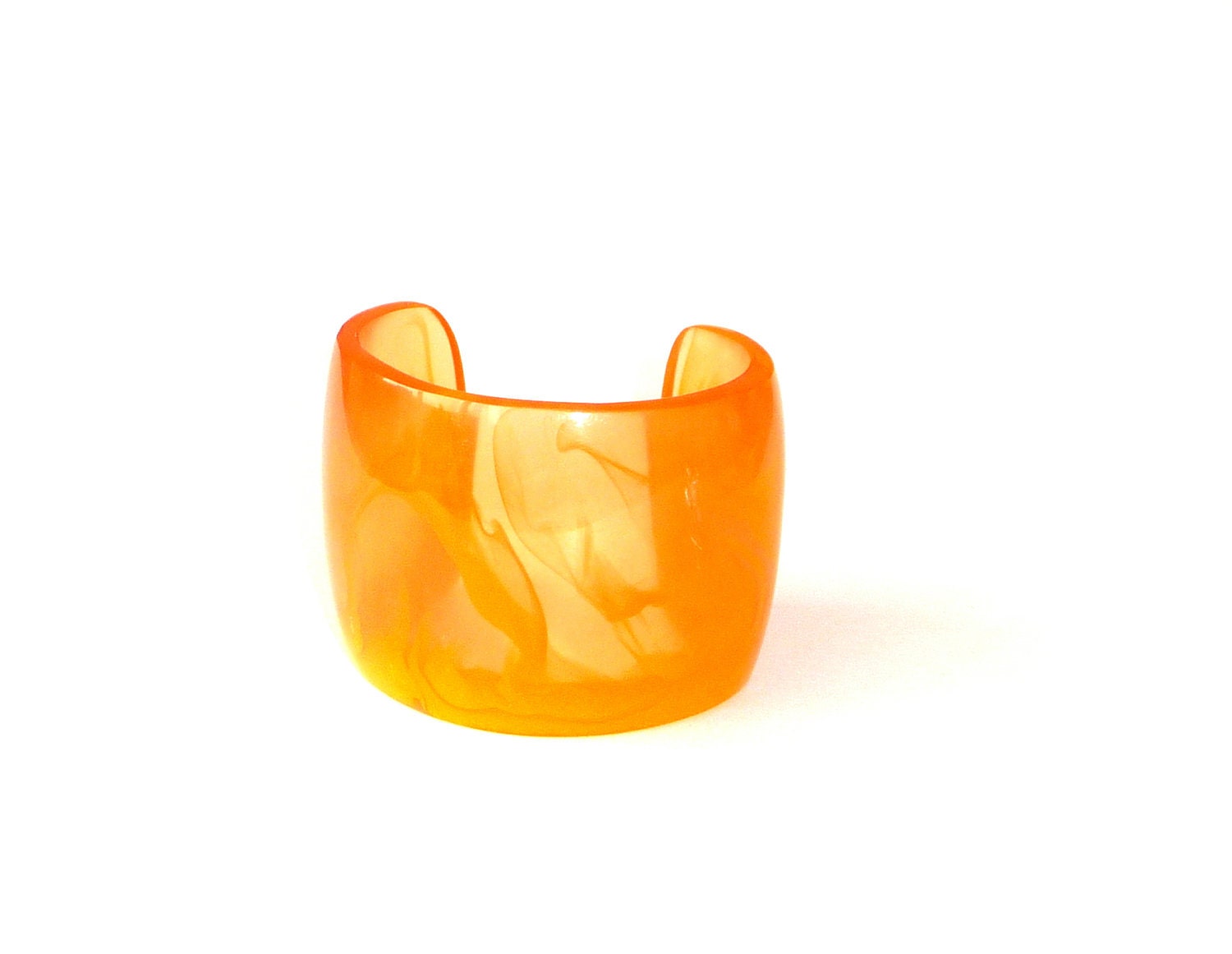 Cuff - Translucent - Marbleized - Smoky - Bracelet -Tangerine - Orange - Plastic - Possible Bakelite - 1940s - Colorful - Rare