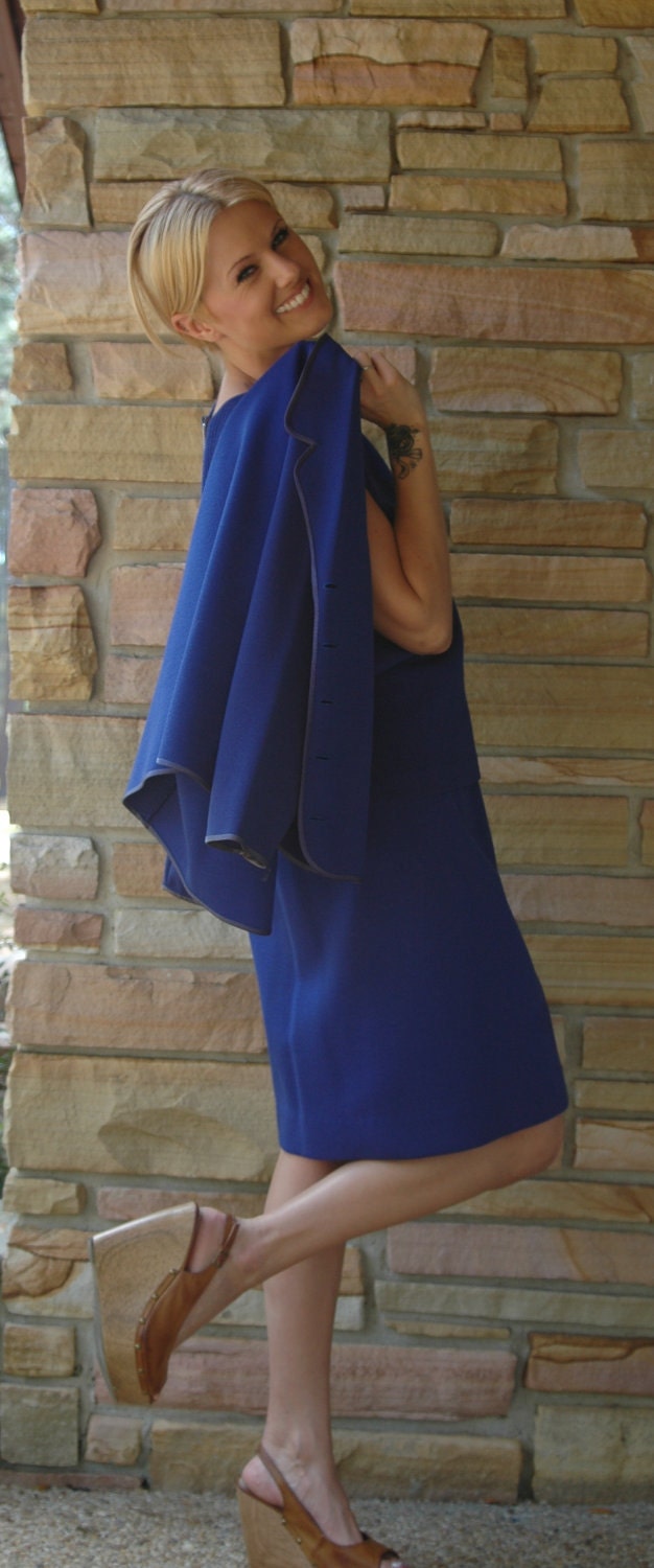 Vintage 1960's Pencil Skirt Suit Set, Royal Blue -Italian Made- By Galarie