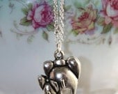Mama and Baby Elephant or Big Sister and Little Sister - Best Friends on a Sterling Silver Plated Chain Necklace