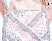 Pink and Grey Calico Quilted Messenger Bag - Vintage 1970s Bag