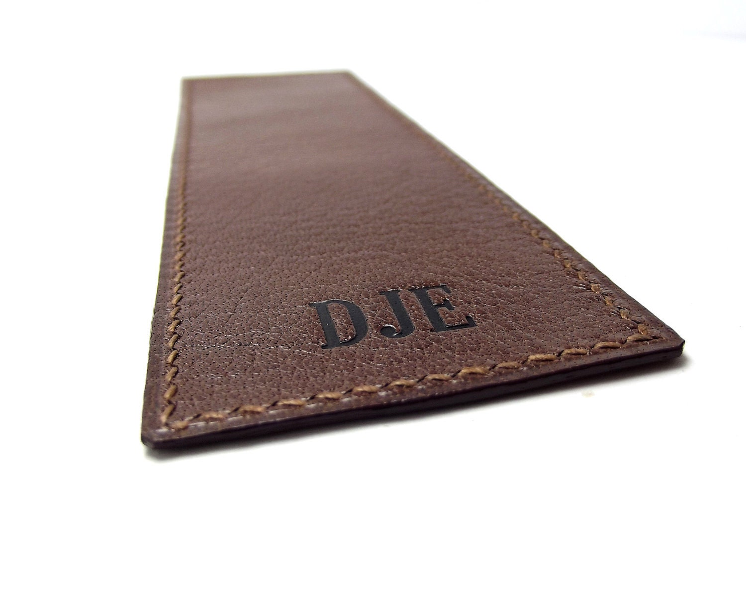Bookmark, Personalized Monogrammed Chocolate brown Leather Bookmark, Hand stitched, Fathers Day