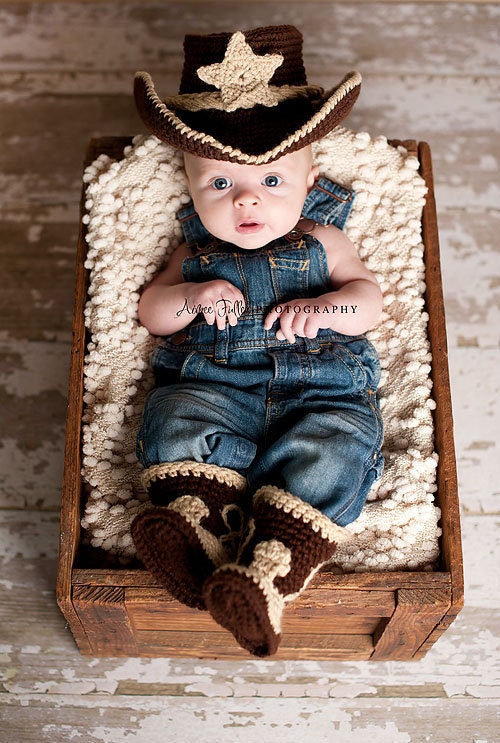 Baby Cowboy Hat and Boots Chocolate Brown And Tan Newborn and beyond