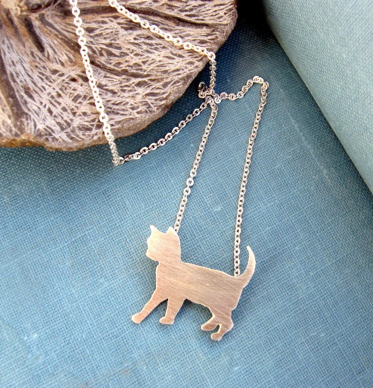 Sterling silver cat necklace, Animal pet jewelry