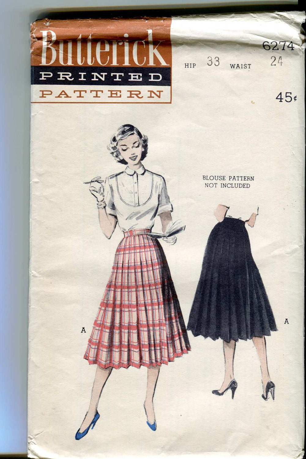 Butterick 6274 - UNCUT Vintage 50s Pleated Skirt pattern -