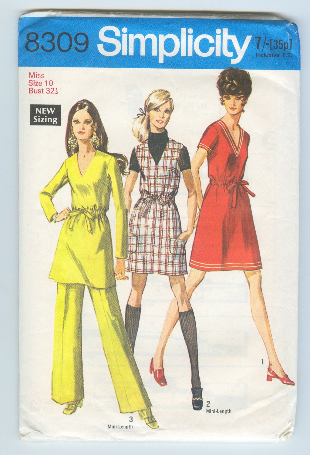 Vintage 60's Dress, Mini-jumper, Tunic and Pants - Simplicity 8309 - Size 10 Bust 32.5