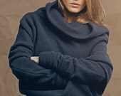 Deep blue woolen asymmetric Muse Sweater with buttons on the back
