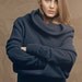 Deep blue woolen asymmetric Muse Sweater with buttons on the back