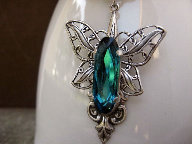 Blue Butterfly Necklace- Indicolite Blue Crystal Necklace N21