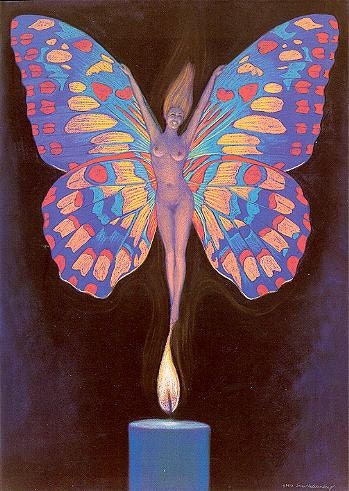 Nude Fire Fairy woman magic fantasy art naked butterfly female flame energy 5x7 note card