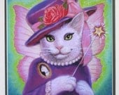 Victorian Cat Fairy fantasy art cute rose hat 11x14 matted print of painting