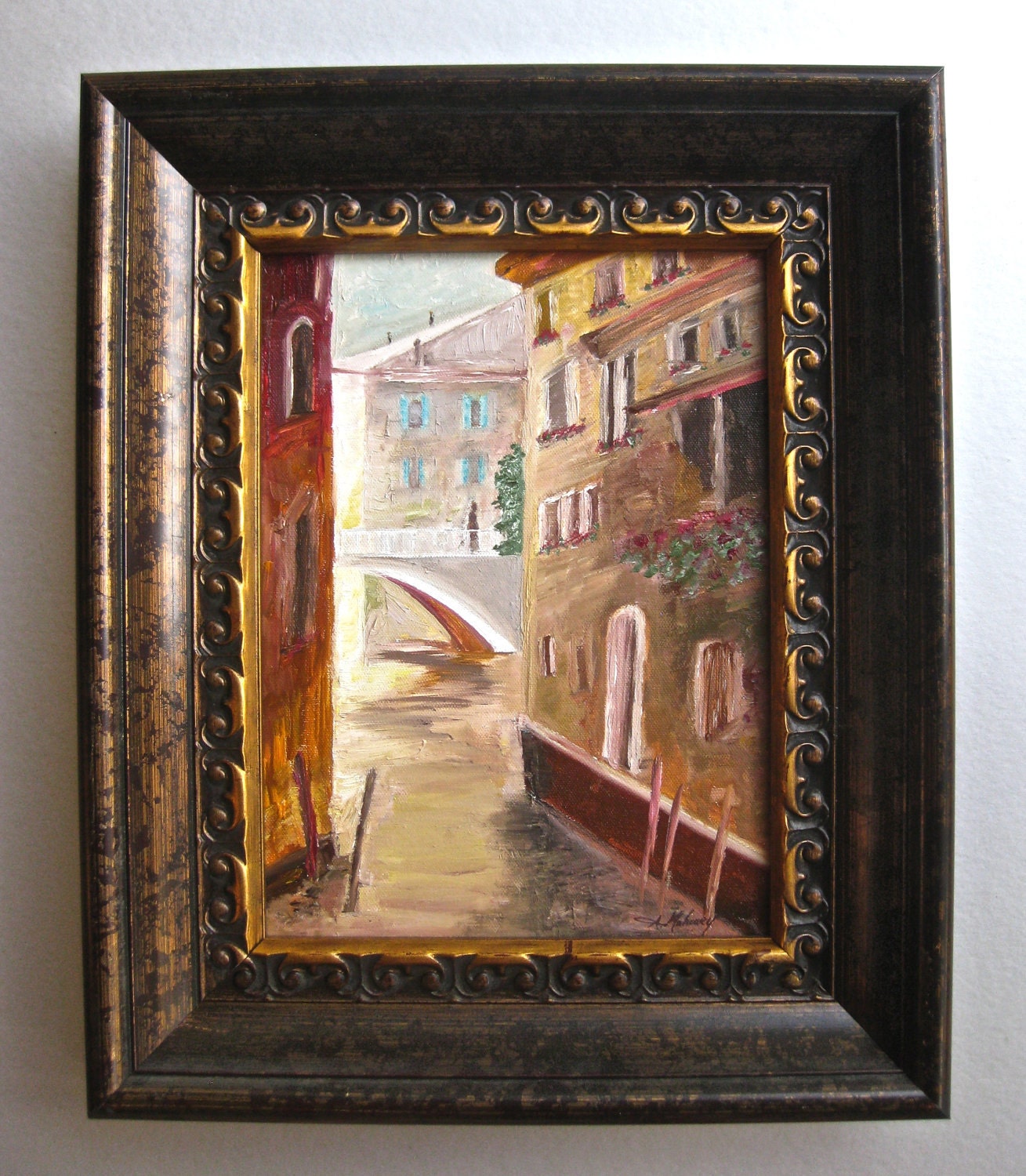 The Bridge Oil Painting, Framed Painting, Wall Decor, European Style, Tuscany, Chic Painting, Home Decor