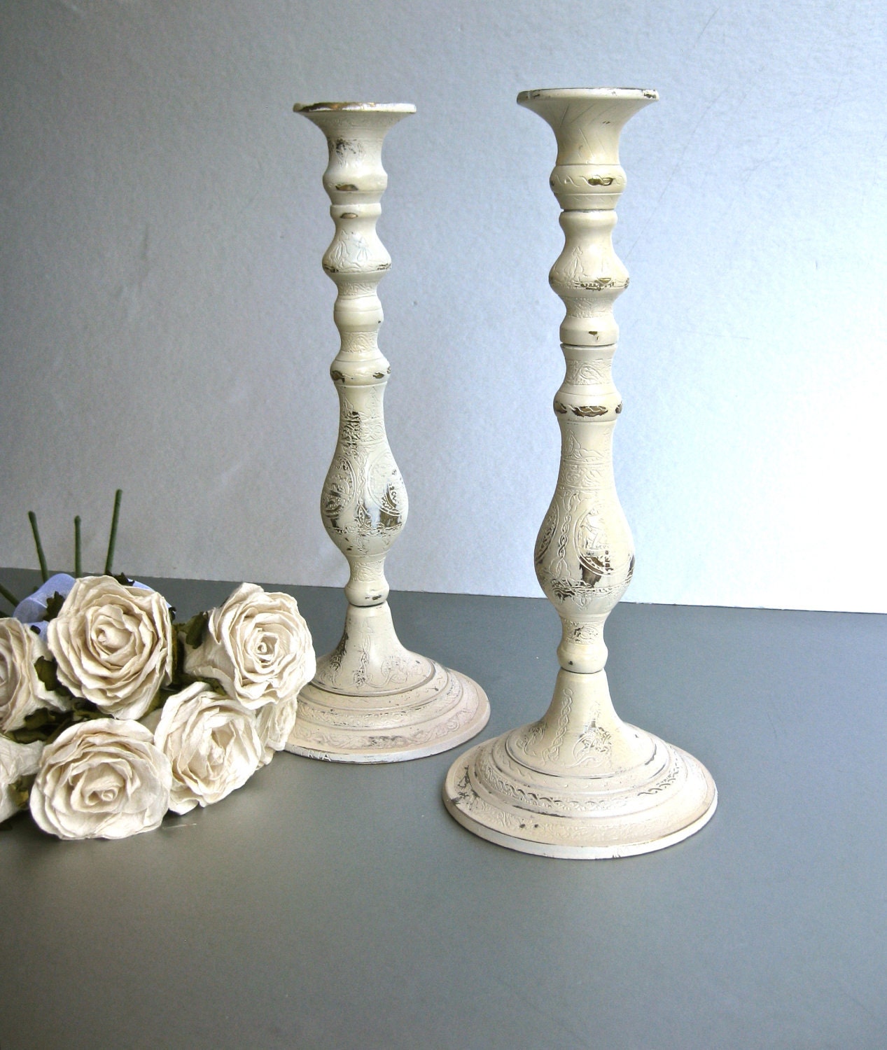 Rustic Candle Holders, Ivory Candle Holders, Candle Sticks, Shabby and Chic, Cottage Chic, French Country, Farmhouse, Beach Cottage