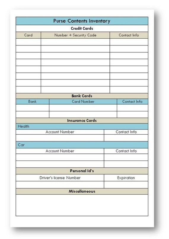Purse Contents Inventory / Planner Page / by ataglancegraphics