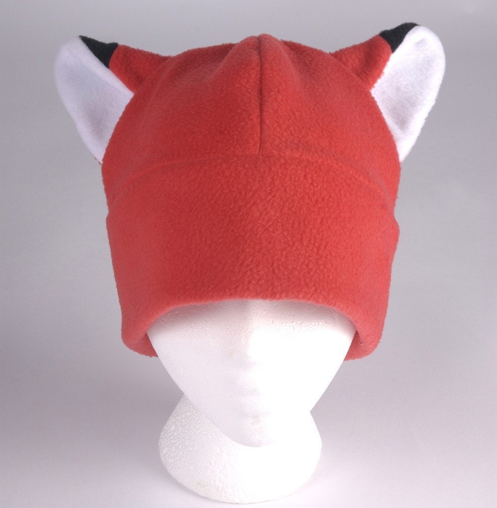 Fox Ear Hat - Red Fleece Hat by Ningen Headwear