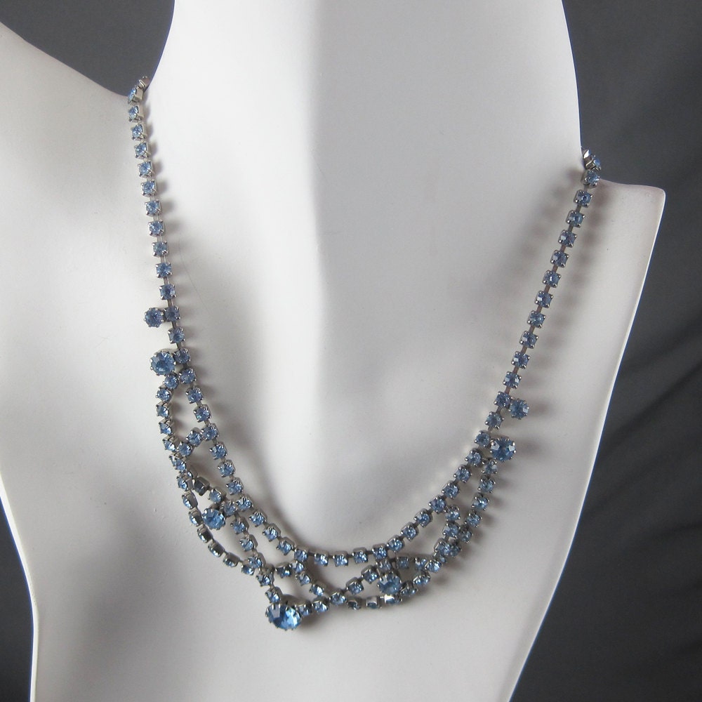 Blue Rhinestone Vintage Necklace