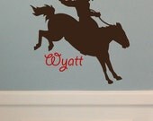 20x21 Western BRONCO Riding COWBOY Personalized Name wall decal vinyl lettering graphic (W00655)