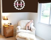 22x22 Shabby Chic MONOGRAM Name in SCALLOPED FRAME wall decal, bedroom or baby girl nursery, vinyl lettering sticker (w00977)