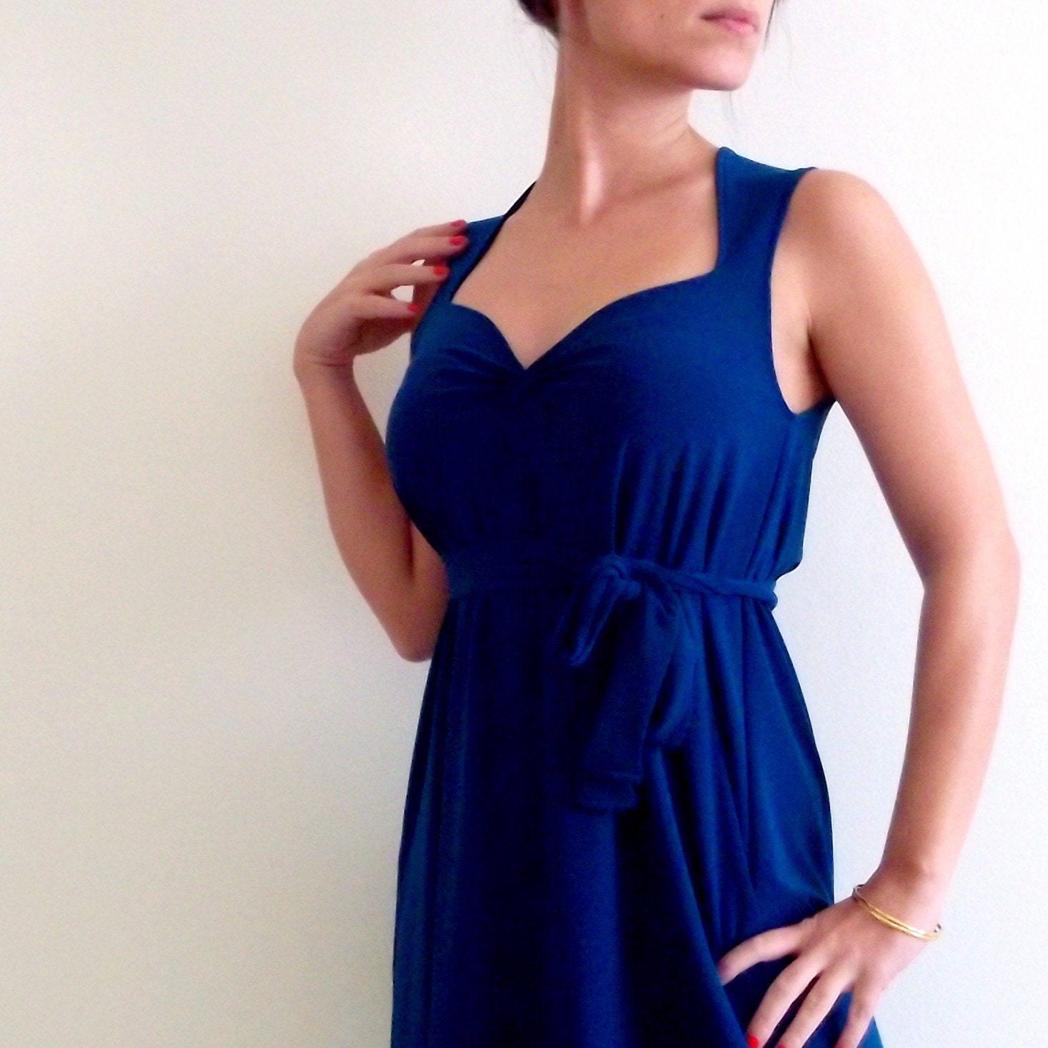 Made to order dress/ Women dress/ Custom plus size tunic Dress/ Roayl Blue 'Sweetheart' Custom Dress with a matching ribbon/ Maternity dress