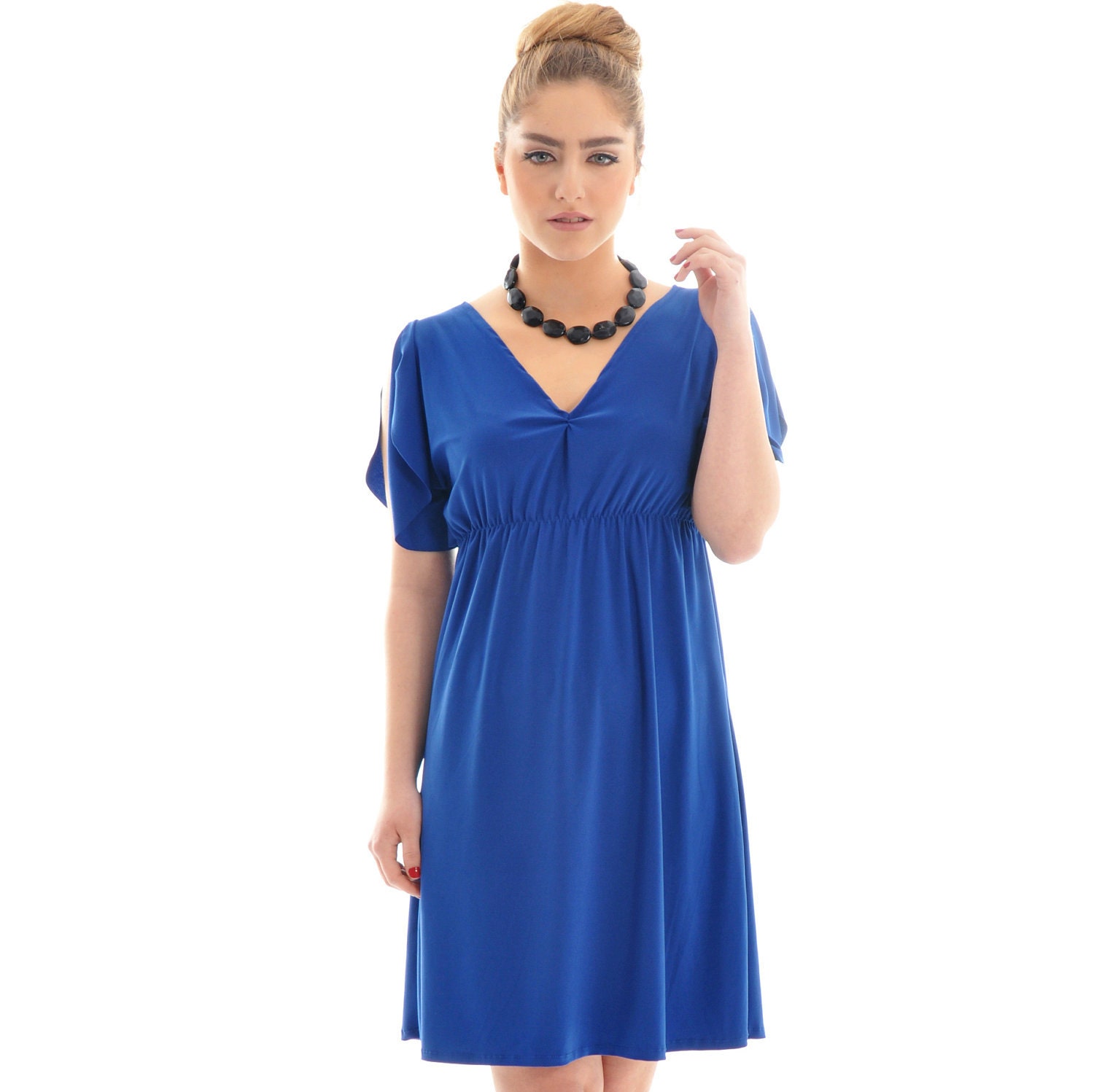 Maternity dress/ Women maternity dress/ Bridesmaid dress/  Summer dress/ 'Butterfly' royal blue cocktail dress with V neckline