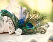 Fascinator Comb. Elegant Peacock Sword Rooster Feathers & Rhinestone. Wedding Bride Bridal Party Bridesmaid Gift, Burlesque Teal Navy Gold