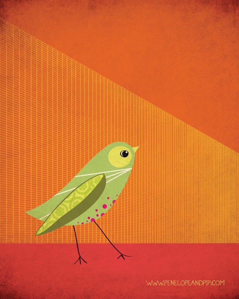 Art Print, Bird, Mid Century, Home Decor, Wall Art, Children, Nursery, Penelope and Pip, Original Illustration