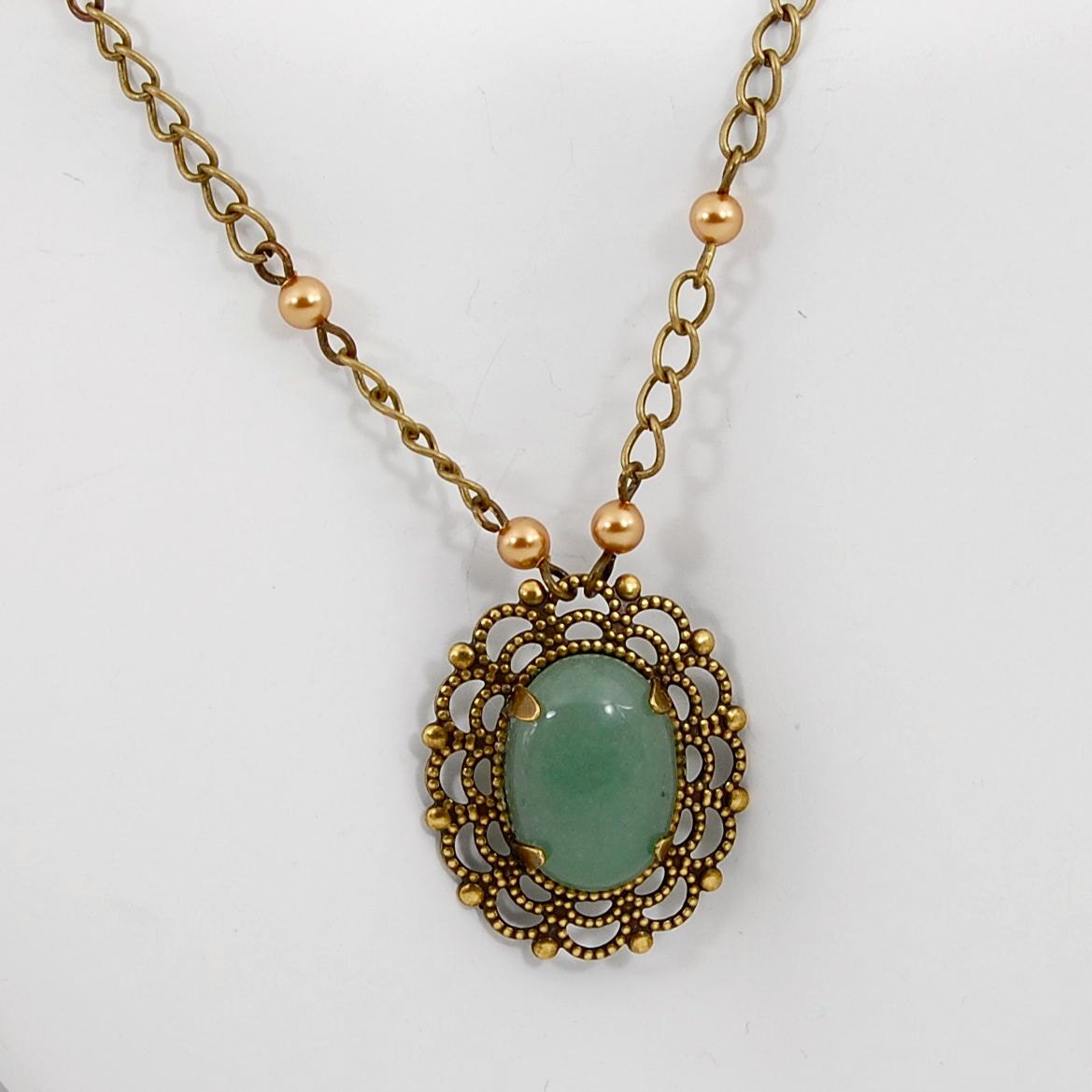 Green Aventurine Pendant on Antique Gold Chain Necklace, Regina Collection