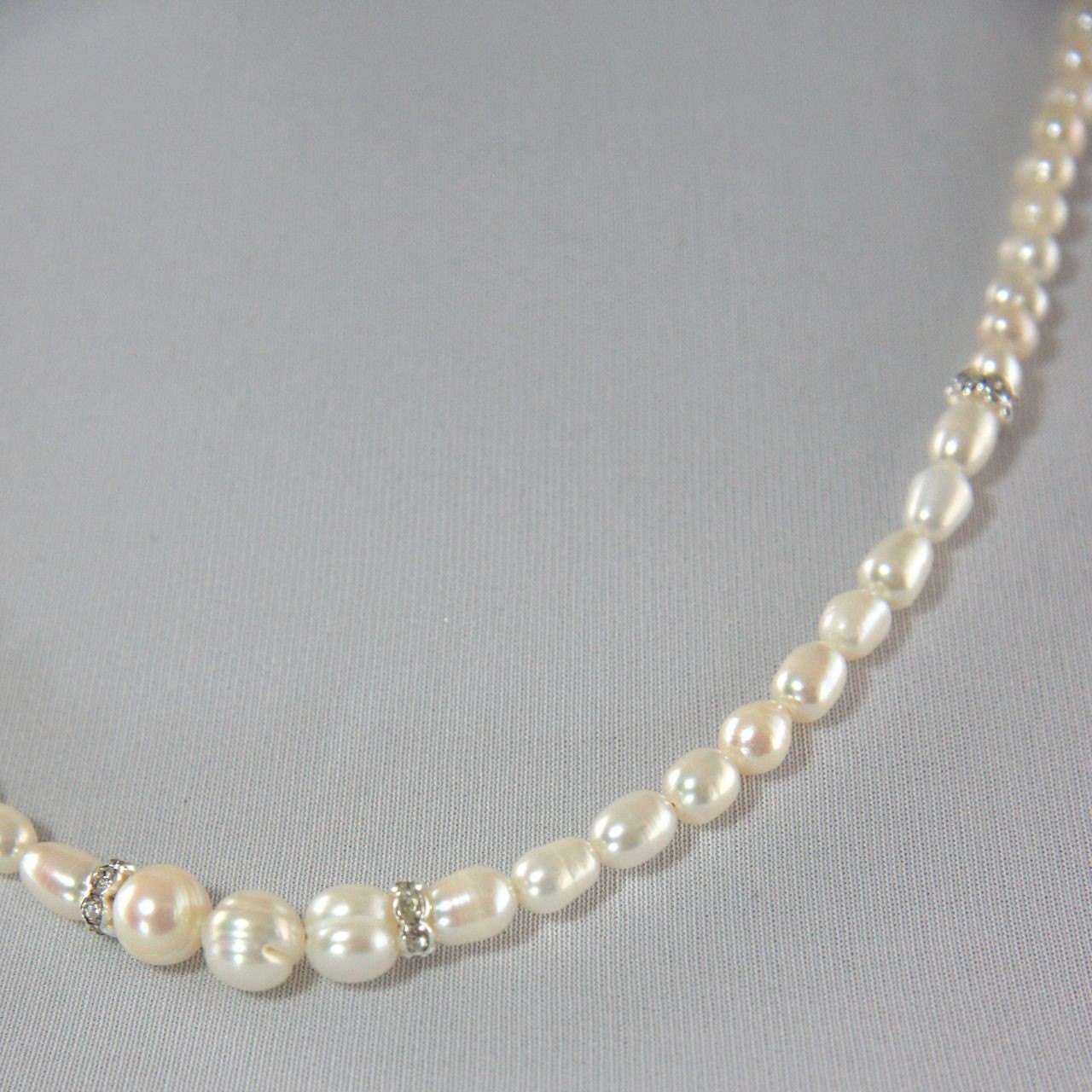 Freshwater Pearl Rhinestone Necklace, Crystal Rondelles, rhinestone clasp, pearl crystal wedding jewelry, bridesmaids