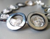 Silver Winter Bracelet - Gray Natural Shell and Clear Crackle Glass Bead Jewelry  - Only One