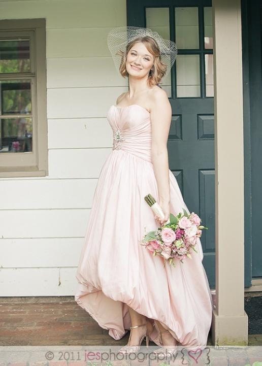 Pink Wedding Dress with High-Low Bubble Hem - Inspired by Amsale Aurora