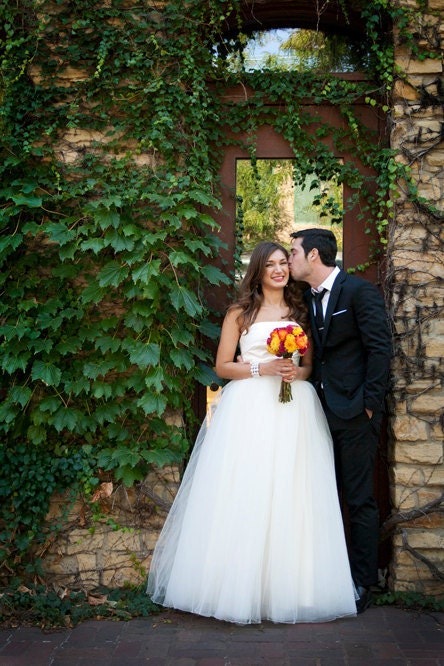 Pleated Tulle Wedding Dress Ball Gown - Inspired by Amsale Calista