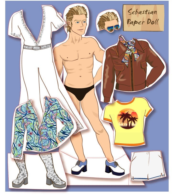 Man's Personalized Magnetic Dress-me-up Paper Doll - 1970's style
