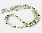Green Pearl Swarovski Crystal Necklace, Wedding Jewelry, Bridesmaid, Gift for Women, Gifts Under 25, Gift Wrapped, Gifts for Mom
